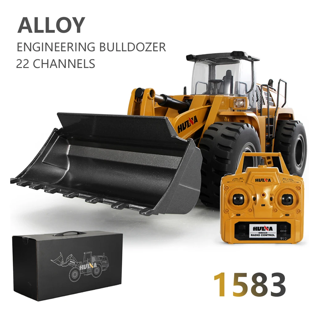 HUINA 1/14 1583 Alloy Remote Control Loader 22 Channel Car Simulation Bulldozer Engineering Vehicle Toys for Children Kids Gifts - الصورة 6