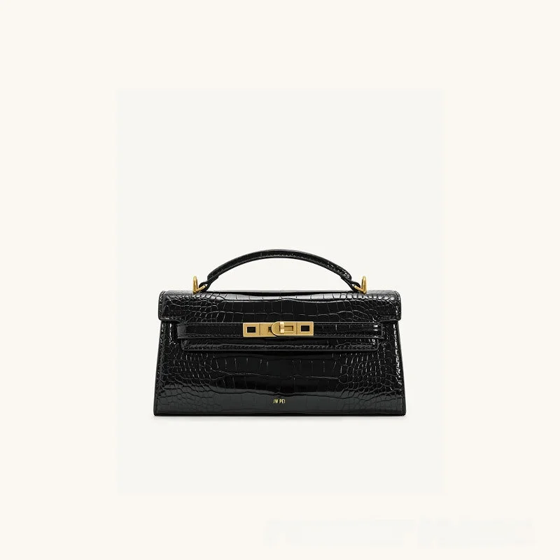 JWPEI Crocodile Pattern Lock Buckle Small Square Handbag Single Shoulder Crossbody Women's Bag Leather Handbag for Commuting - الصورة 2