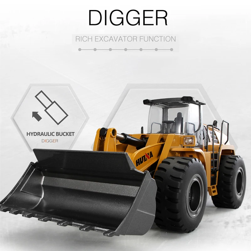 HUINA 1/14 1583 Alloy Remote Control Loader 22 Channel Car Simulation Bulldozer Engineering Vehicle Toys for Children Kids Gifts - الصورة 4