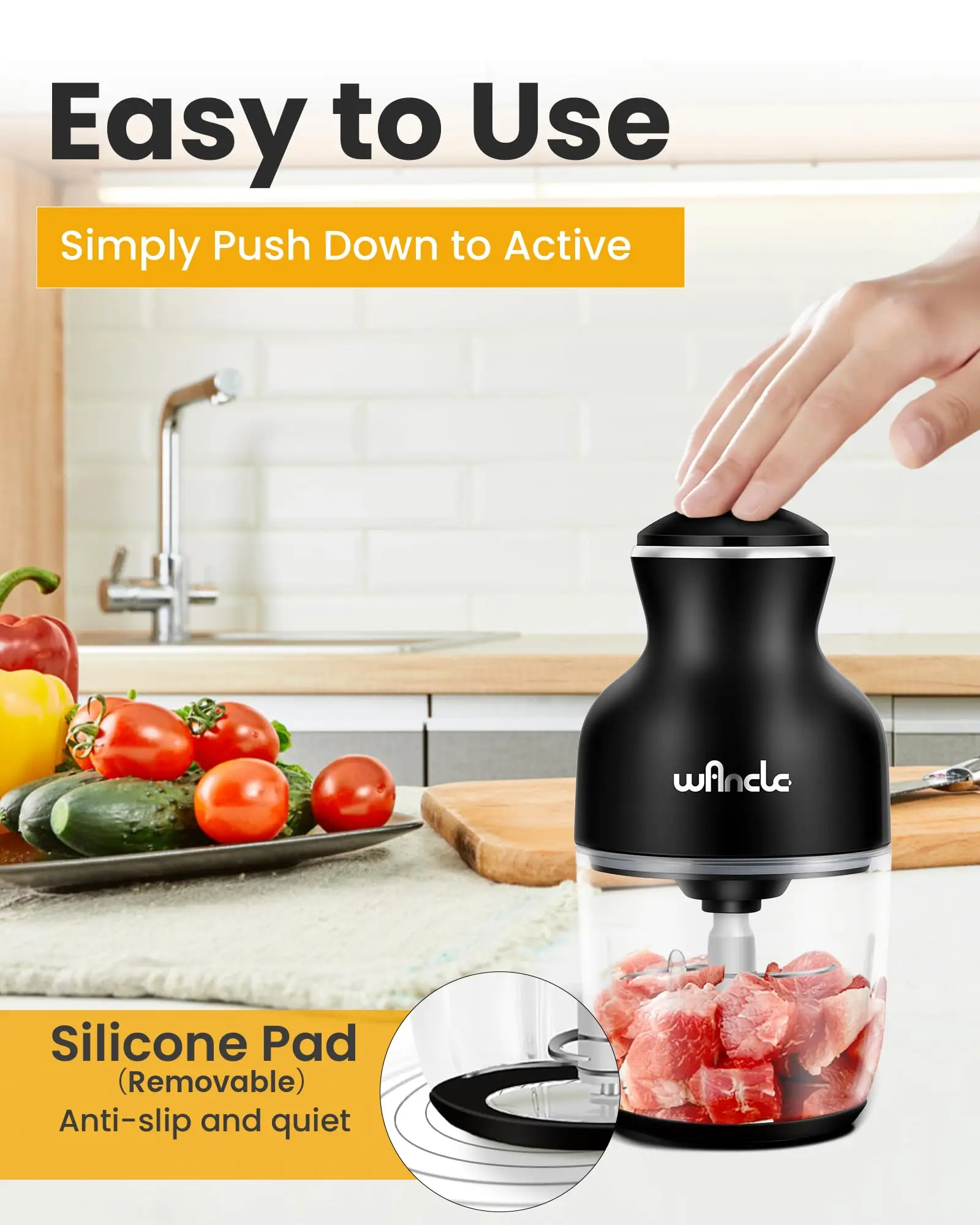 Wancle مفرمة اللحم الكهربائية المطبخ المروحية شفرة فولاذية غير قابلة للصدأ الخضار الثوم كسارة منتج أغذية المنزلية خلاط - الصورة 2